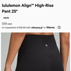 lululemon Align HR Pant 25" BLK 0